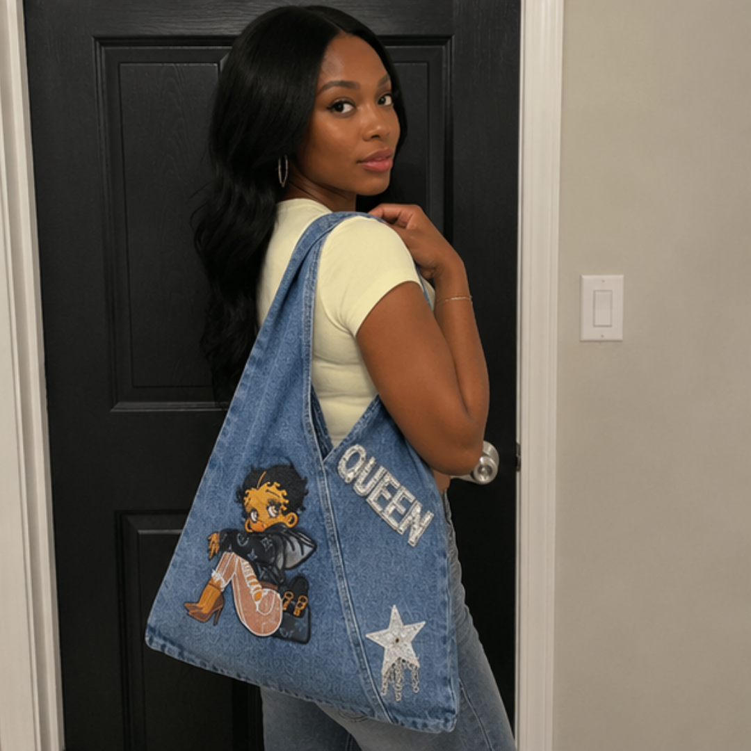 Betty Boop Queen Denim Halter Bag Women Rhinestone Star