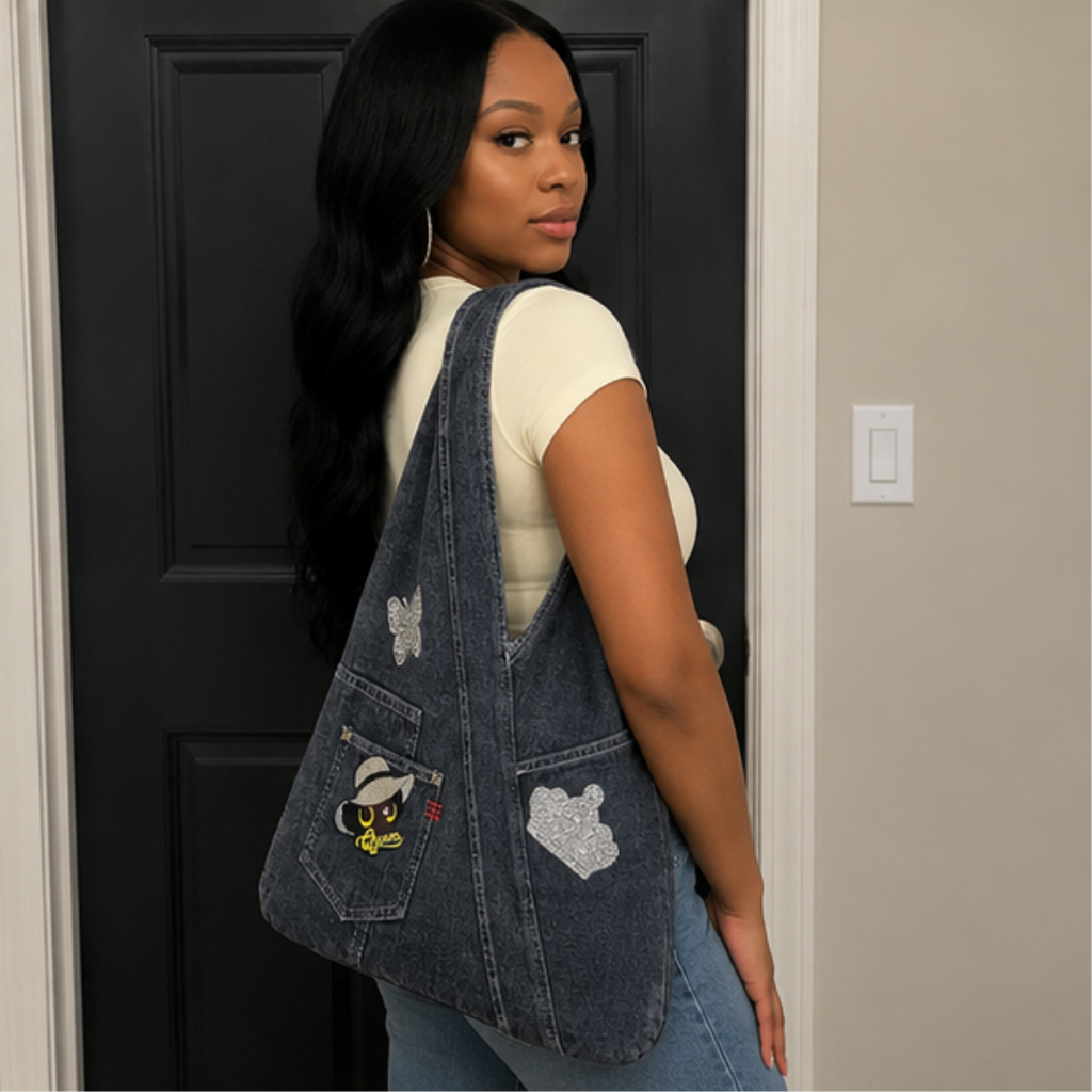 Queen Rhinestone Denim Halter Bag Women Butterfly Crown