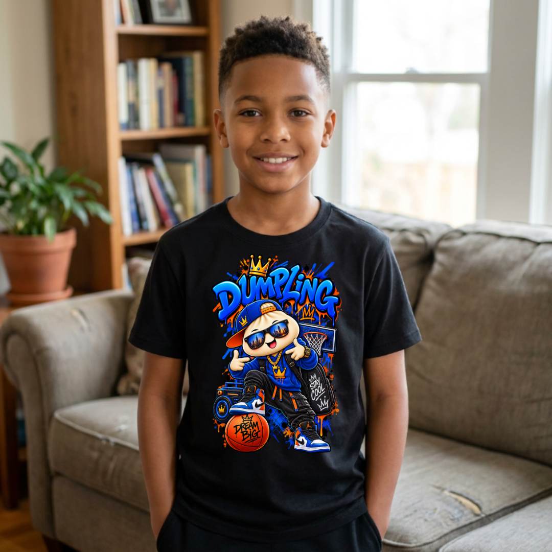 Dumpling Stay Cool Crown Kids Basketball Graphic Tee