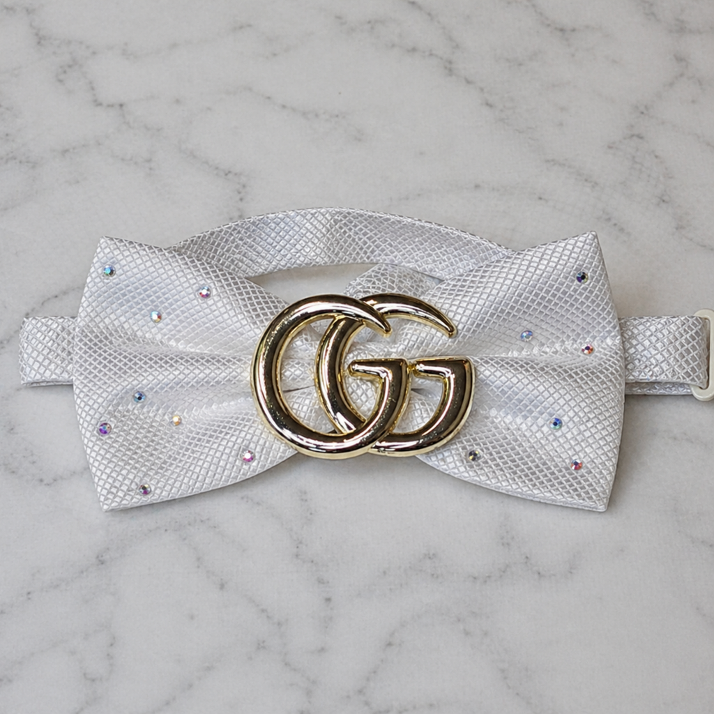 White Crystal Bow Tie | Gold Accent Statement Piece