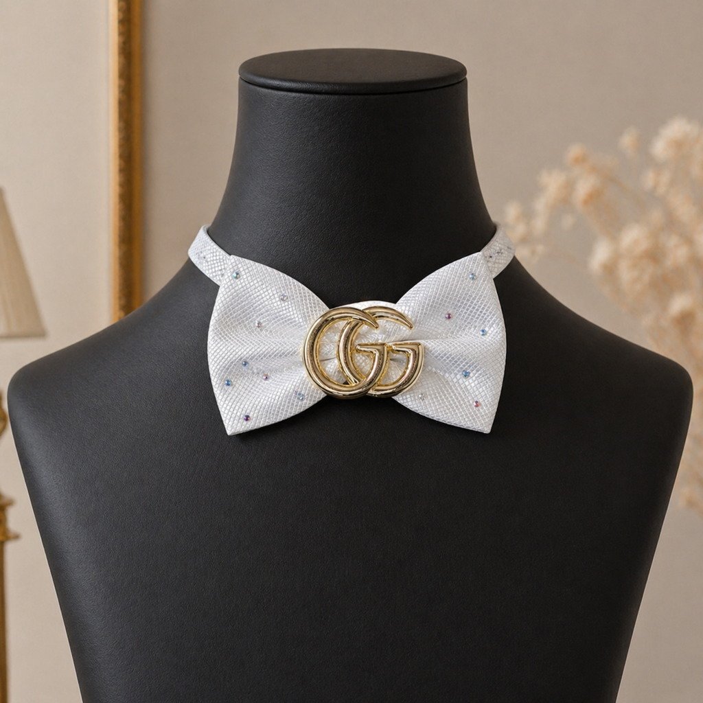 White Crystal Bow Tie | Gold Accent Statement Piece