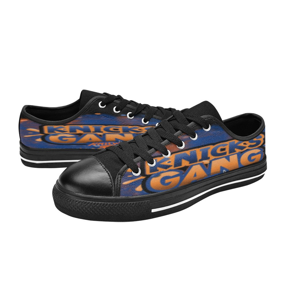 NY Basketball fan low top canvas sneaker in royal blue and orange