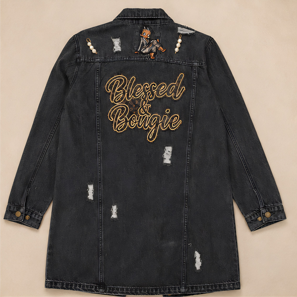 Blessed Bougie Distressed Denim Jacket Women Queen