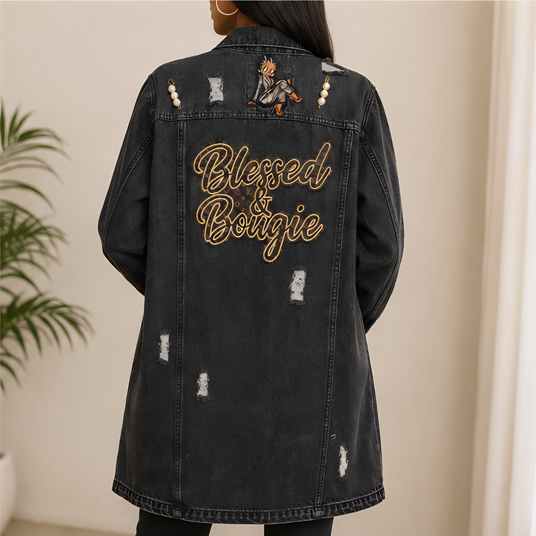 Blessed Bougie Distressed Denim Jacket Women Queen