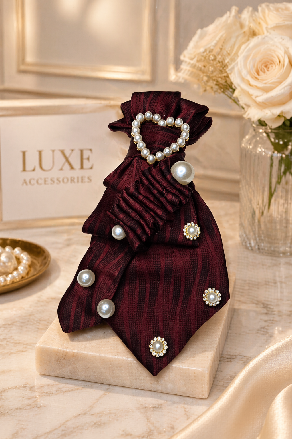 Burgundy Ladies Novelty Tie – Handmade Statement Piece