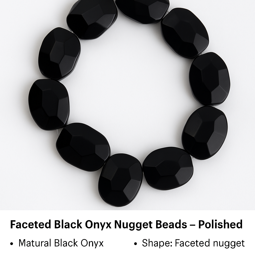 Faceted Black Onyx Nugget Beads – Polished