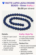 Matte Lapis Lazuli Round Beads – 10mm | Krafty J Collection
