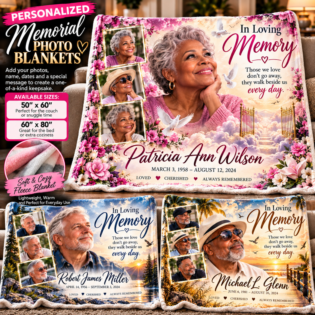 Personalized Memorial Photo Fleece Blanket with Name and Message