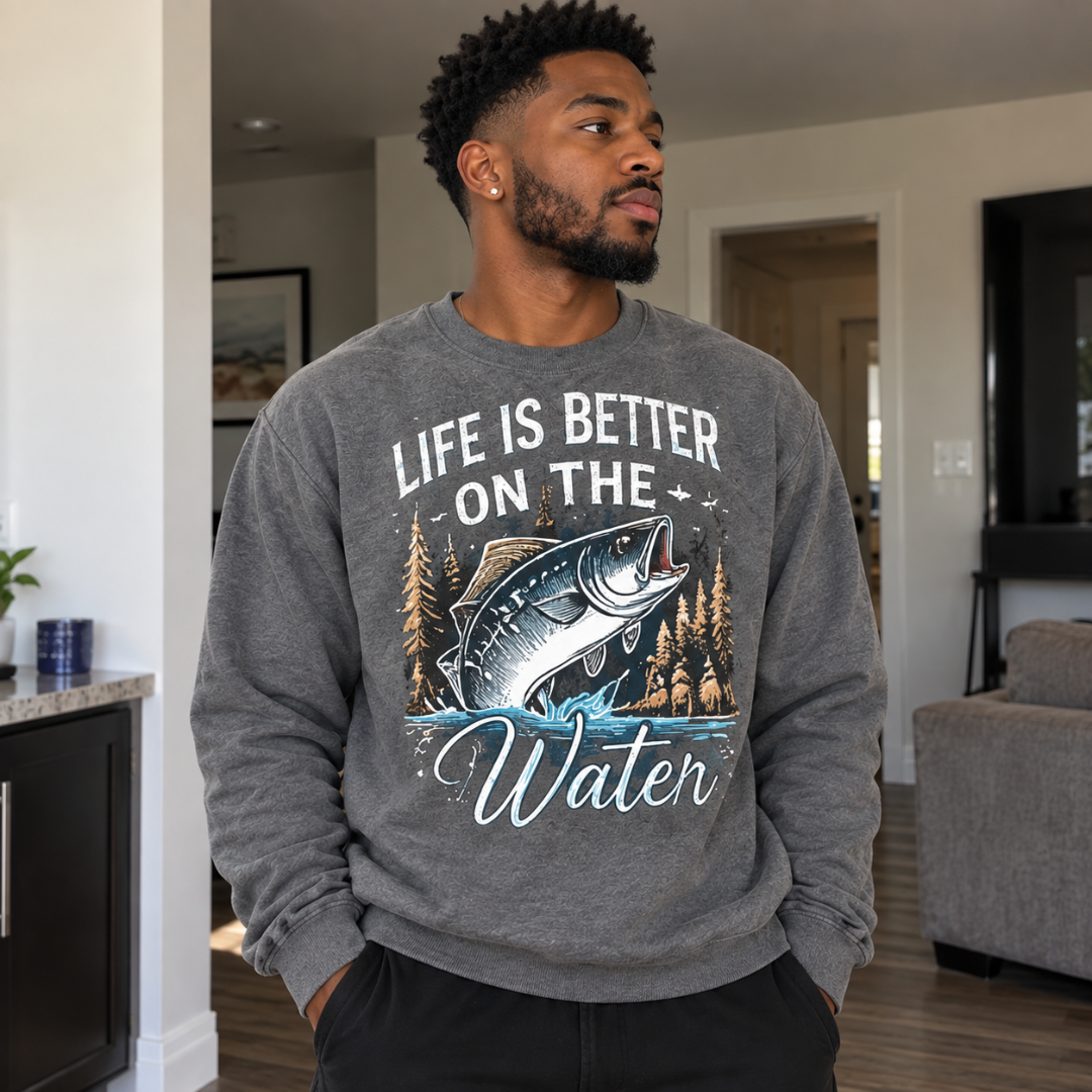 Life Is Better on the Water Fishing Sweatshirt | Jumping Fish Design