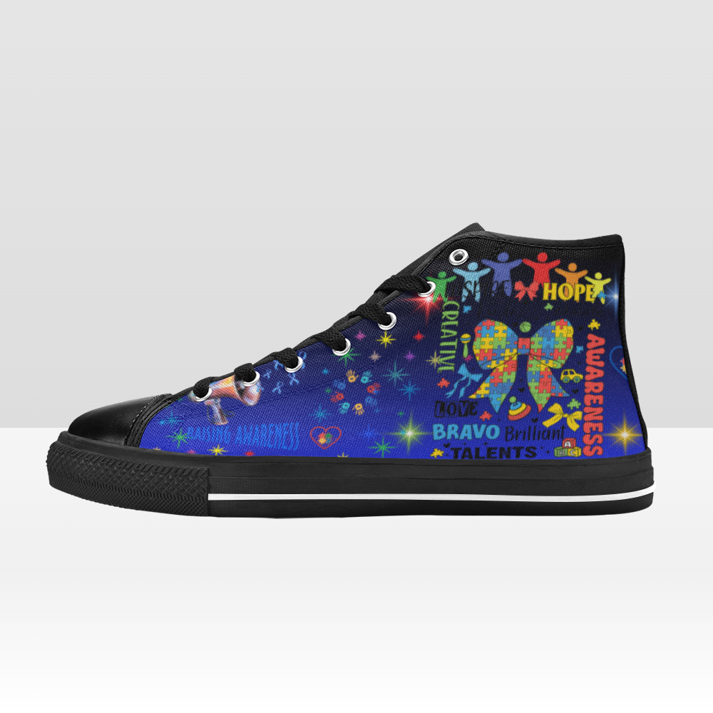 Autism Awareness High-Top Sneakers – Colorful Puzzle Ribbon Shoes for Support, Hope & Love