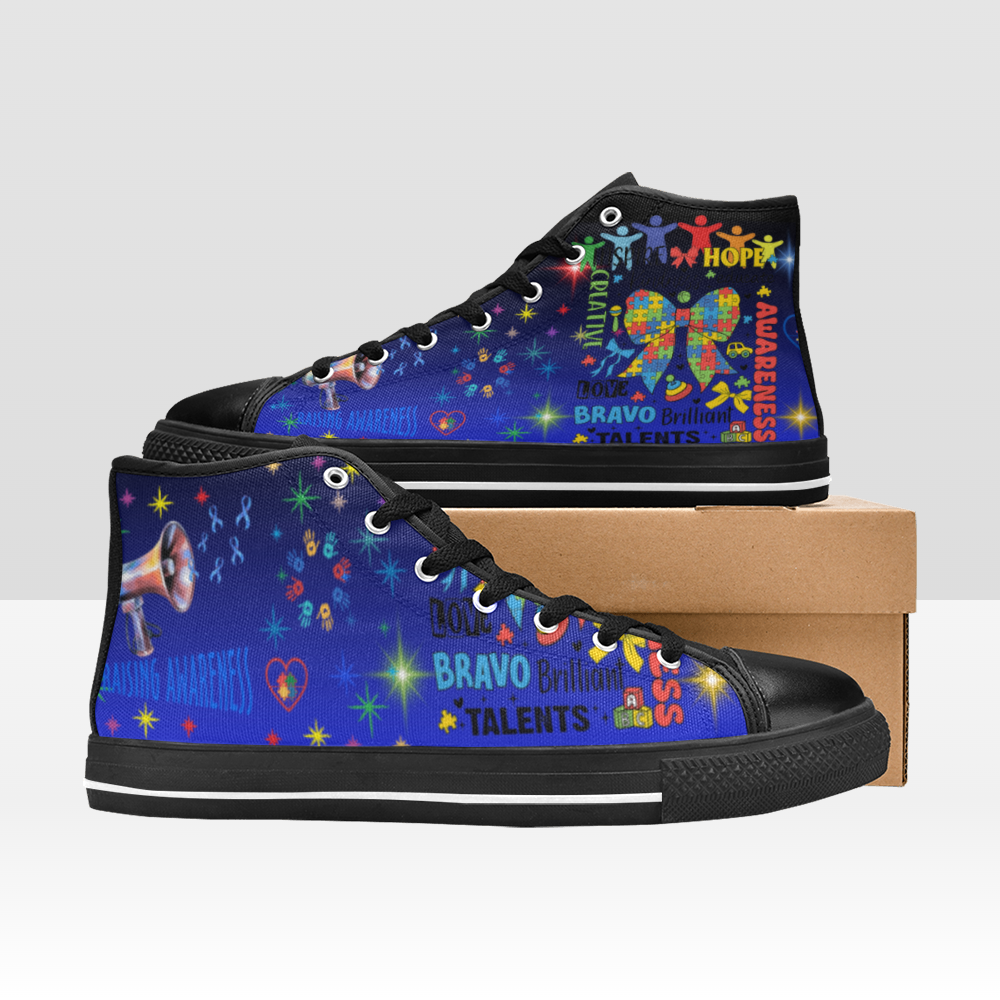 Autism Awareness High-Top Sneakers – Colorful Puzzle Ribbon Shoes for Support, Hope & Love