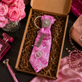 Hot Pink Jacquard Paisley Junk Tie | Crystal Sunburst Pearl Brooch