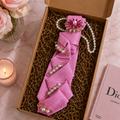 Pink Geometric Textured Junk Tie | Fuchsia Daisy Brooch Pearl Safety Pin Charms