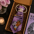 Purple Jacquard Manicure Hand Junk Tie | Gold Double Ring Pearl Brooch Bar Pin