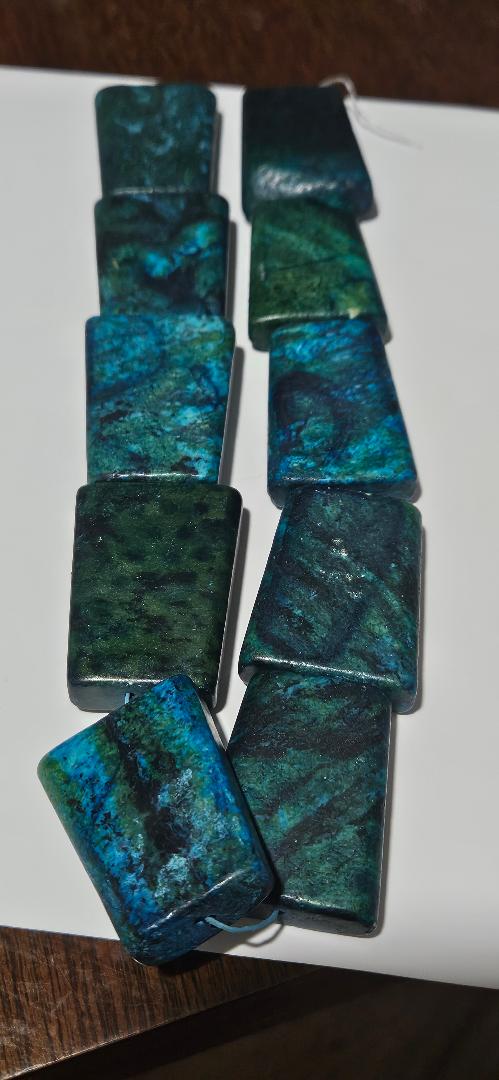💎 Chrysocolla (or Azurite-Malachite) Rectangle Slab Beads
